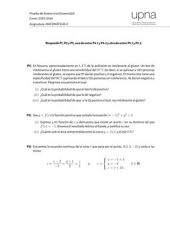 Matemáticas II – EvAU Navarra (2026)