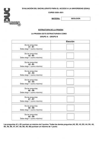 Examen de Geología (EBAU de 2021)