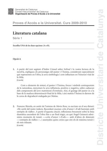 Examen de Literatura Catalana (PAU de 2010)