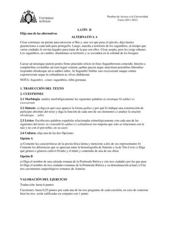 Examen de Latín II (PAU de 2012)