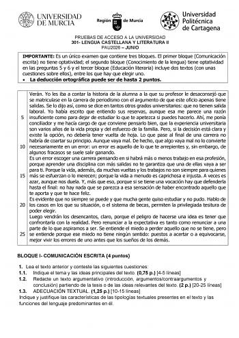 Lengua Castellana y Literatura – EBAU Región de Murcia (2026)