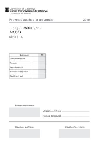 Examen de Inglés (PAU de 2019)