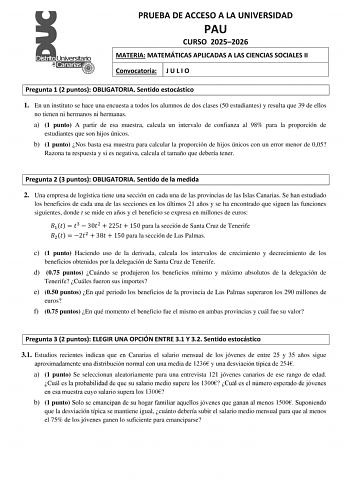 Matemáticas Aplicadas a las Ciencias Sociales – EBAU Islas Canarias (2026)