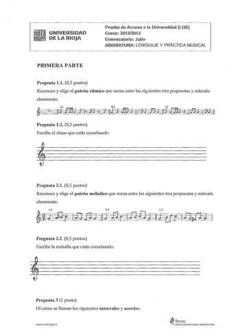 Examen de Lenguaje y Práctica Musical (PAU de 2013)