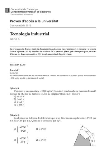 Examen de Tecnología Industrial (PAU de 2015)