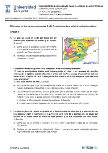 Examen de Geología y Ciencias Ambientales (EvAU de 2017)