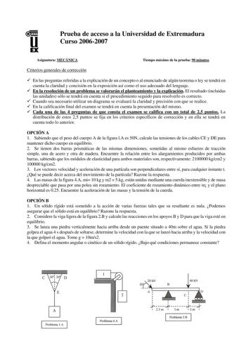 Examen de Mecánica (selectividad de 2007)