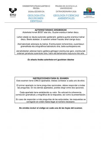 Geología y Ciencias Ambientales – EAU País Vasco (2026)