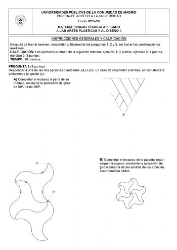 Dibujo Técnico Aplicado a las Artes Plásticas y al Diseño II – EvAU Comunidad de Madrid (2026)