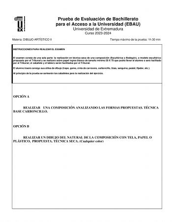 Examen de Dibujo Artístico II (EBAU de 2024)