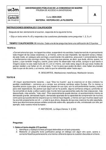 Examen de Historia de la Filosofía (EvAU de 2025)