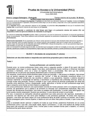 Examen de Portugués (EBAU de 2025)