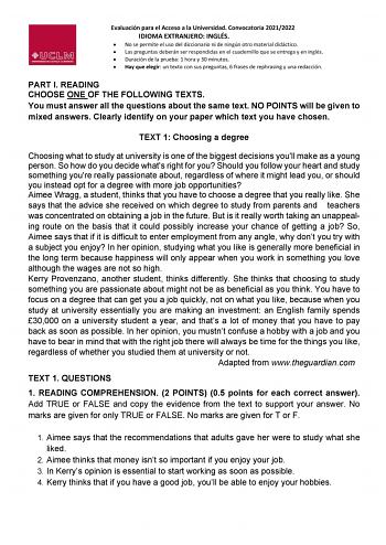 Examen de Inglés (EvAU de 2022)