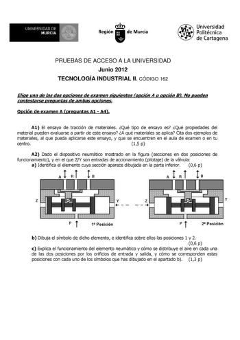 Examen de Tecnología Industrial (PAU de 2012)