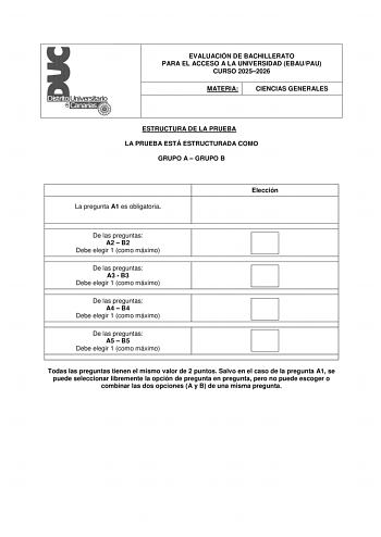 Ciencias Generales – EBAU Islas Canarias (2026)