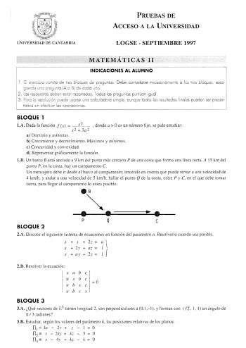 Examen de Matemáticas II (selectividad de 1997)