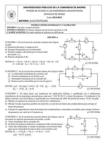 Examen de Electrotecnia (PAU de 2013)