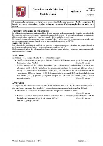 Examen de Química (EBAU de 2025)