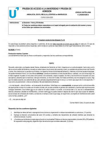 Examen de Lengua Castellana y Literatura (PEvAU de 2025)