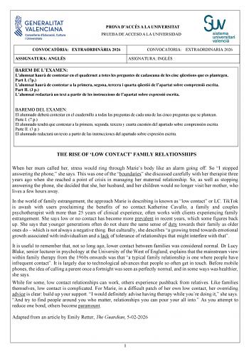 Inglés – PAU Comunidad Valenciana (2026)