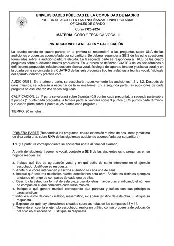 Examen de Coro y Técnica Vocal (EvAU de 2024)