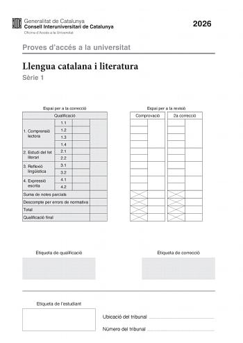 Lengua Catalana y Literatura – PAU Cataluña (2026)