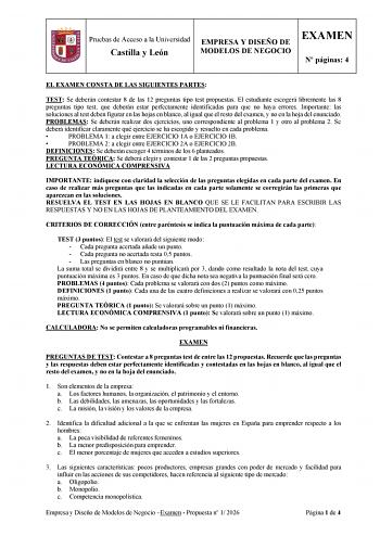 Empresa y Diseño de Modelos de Negocio – EBAU Castilla y León (2026)