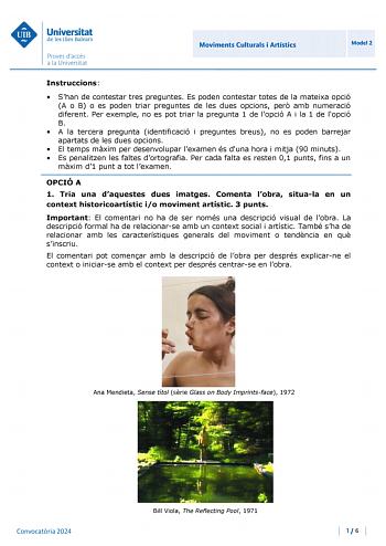 Examen de Movimientos Culturales y Artísticos (PBAU de 2024)