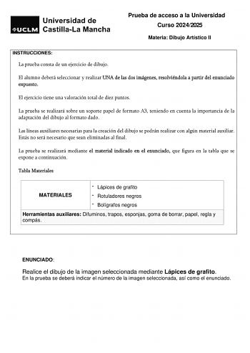Examen de Dibujo Artístico II (EvAU de 2025)