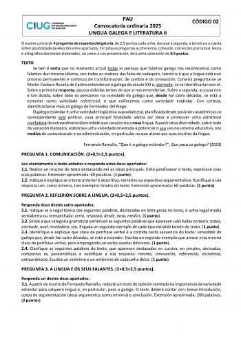 Examen de Lengua Gallega y Literatura (ABAU de 2025)