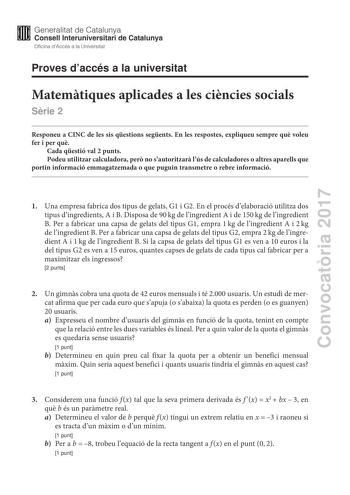 Examen de Matemáticas Aplicadas a las Ciencias Sociales (PAU de 2017)