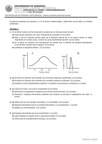 Examen de Ciencias de la Tierra y Medioambientales (PAU de 2010)