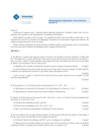 Examen de Matemáticas Aplicadas a las Ciencias Sociales (PBAU de 2020)