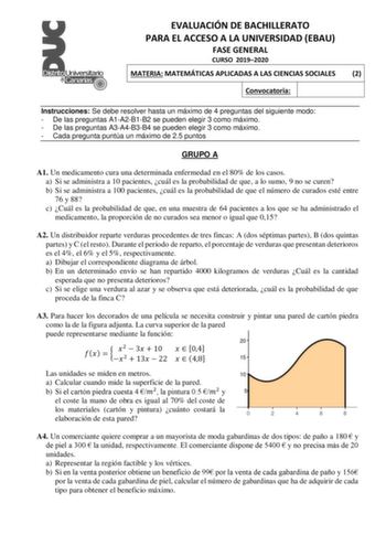 Examen de Matemáticas Aplicadas a las Ciencias Sociales (EBAU de 2020)