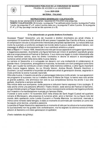 Italiano – EvAU Comunidad de Madrid (2026)