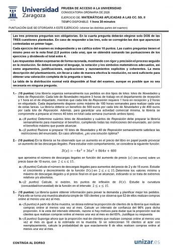 Matemáticas Aplicadas a las Ciencias Sociales – EvAU Aragón (2026)