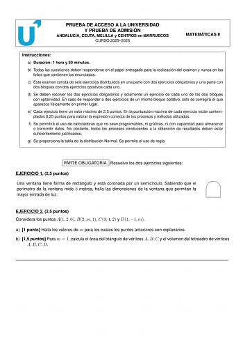 Matemáticas II – PEvAU Andalucía (2026)