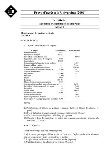 Examen de Economía de la Empresa (selectividad de 2006)
