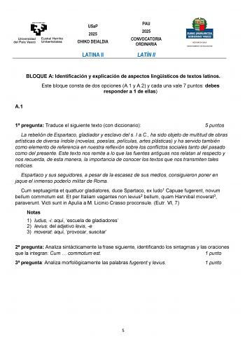 Examen de Latín II (EAU de 2025)