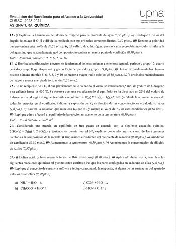 Examen de Química (EvAU de 2024)
