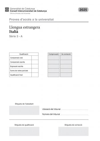 Examen de Italiano (PAU de 2025)