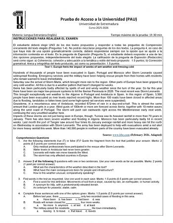 Inglés – EBAU Extremadura (2026)