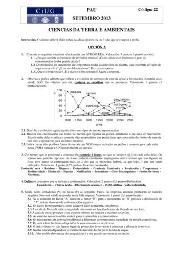 Examen de Ciencias de la Tierra y Medioambientales (PAU de 2013)