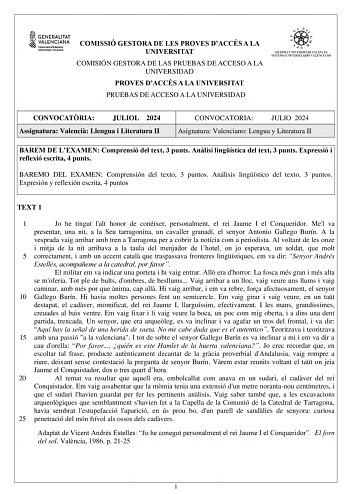 Examen de Lengua y Literatura (Valenciano) (PAU de 2024)
