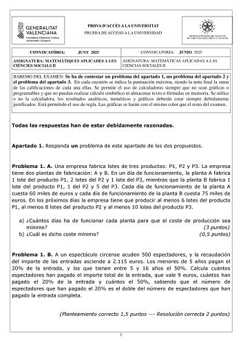 Examen de Matemáticas Aplicadas a las Ciencias Sociales (PAU de 2025)