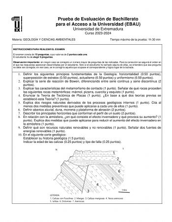Examen de Geología y Ciencias Ambientales (EBAU de 2024)