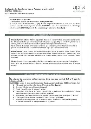 Examen de Dibujo Artístico II (EvAU de 2024)