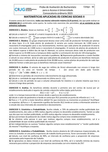 Examen de Matemáticas Aplicadas a las Ciencias Sociales (ABAU de 2023)