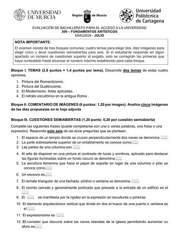Examen de Fundamentos Artísticos (EBAU de 2024)