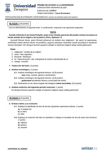 Examen de Latín II (EvAU de 2025)